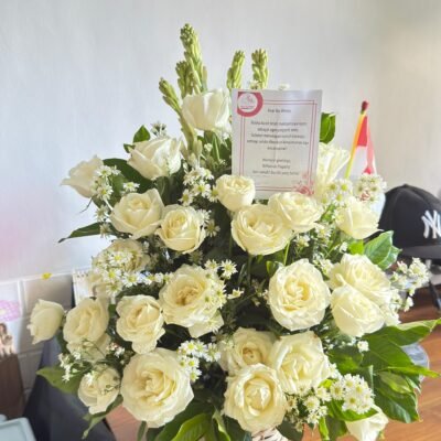 White Rose Basket Arrangement