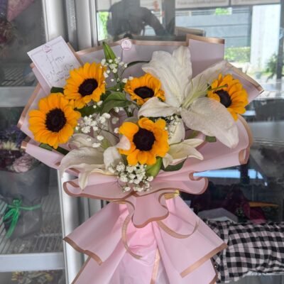 Shinning Sunflower and Lily Bouquet