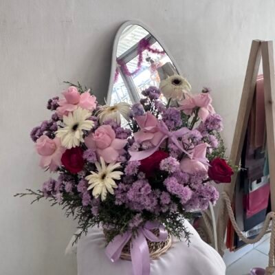 Flower Basket Medium with Rose and Garbera